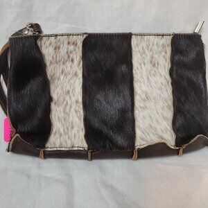 One of a Kind Lionel Brown Leather Pony Hair Clutch Handbag